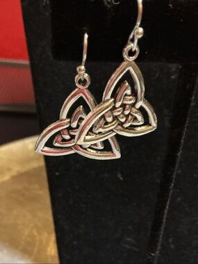 Celtic Trinity Knot Drop Earrings in Silver Tone